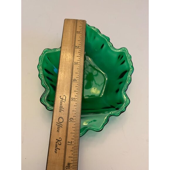 Anchor Hocking Green Glass Maple Leaf Dish MCM VTG Emerald Glass Trinket Candy - Picture 8 of 10
